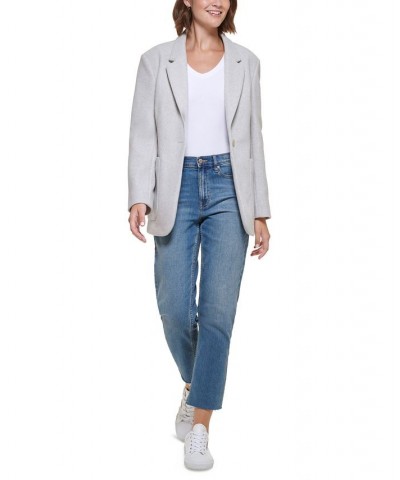 Petite Oversized Drop-Shoulder Button Blazer Light Grey Melange $44.89 Jackets