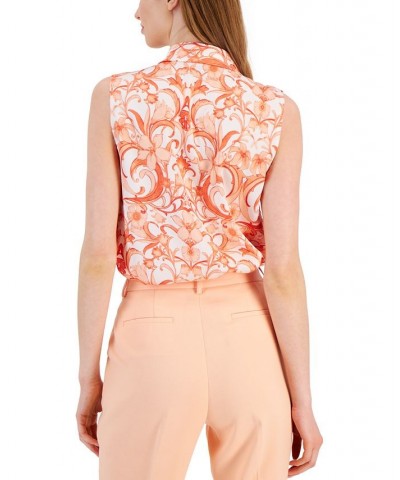 Women's Draped-Front Sleeveless Blouse Ivory/peach $25.95 Tops