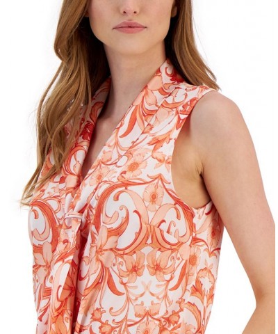 Women's Draped-Front Sleeveless Blouse Ivory/peach $25.95 Tops