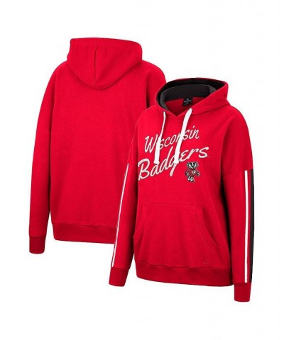 Women's Red Wisconsin Badgers Serena Oversized Sleeve Striping Pullover Hoodie Red $32.23 Sweatshirts