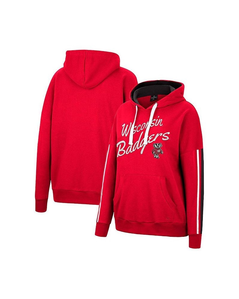 Women's Red Wisconsin Badgers Serena Oversized Sleeve Striping Pullover Hoodie Red $32.23 Sweatshirts