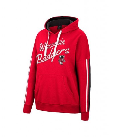 Women's Red Wisconsin Badgers Serena Oversized Sleeve Striping Pullover Hoodie Red $32.23 Sweatshirts