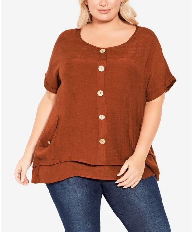 Plus Size Brianna Button Top Cinnamon $25.71 Tops