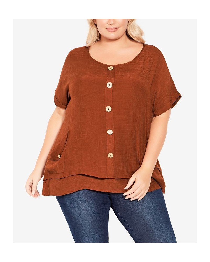 Plus Size Brianna Button Top Cinnamon $25.71 Tops