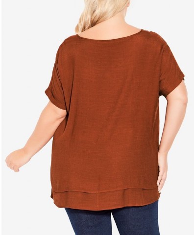 Plus Size Brianna Button Top Cinnamon $25.71 Tops