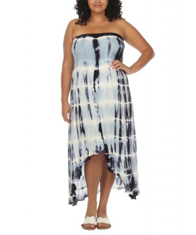 Plus Size Tie-Dyed Bandeau Cover-Up Dress Navy Tie Dye $33.64 Swimsuits