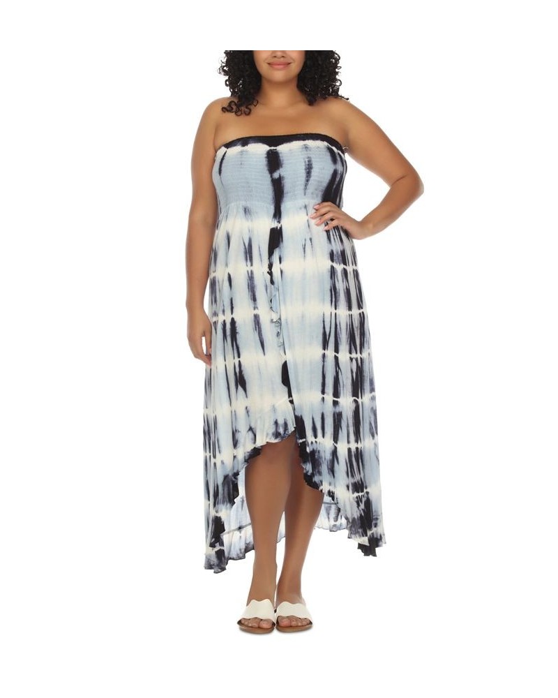 Plus Size Tie-Dyed Bandeau Cover-Up Dress Navy Tie Dye $33.64 Swimsuits