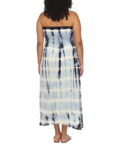 Plus Size Tie-Dyed Bandeau Cover-Up Dress Navy Tie Dye $33.64 Swimsuits