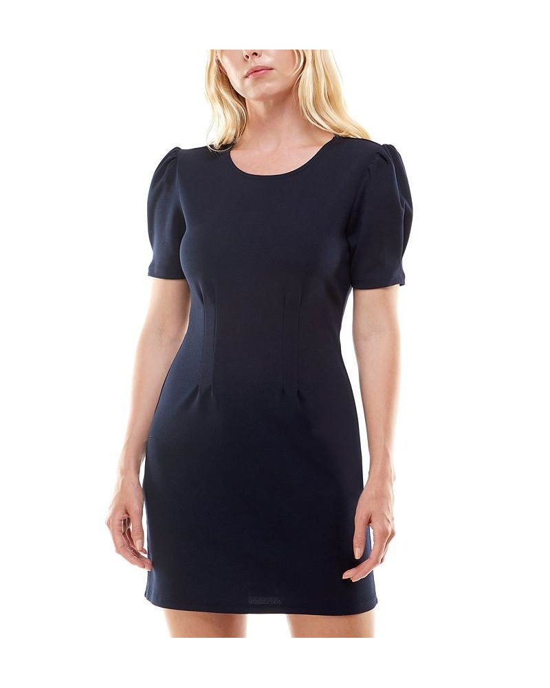 Juniors' Puffed-Shoulder Cinched-Waist Dress Navy $20.99 Dresses