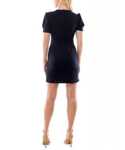 Juniors' Puffed-Shoulder Cinched-Waist Dress Navy $20.99 Dresses