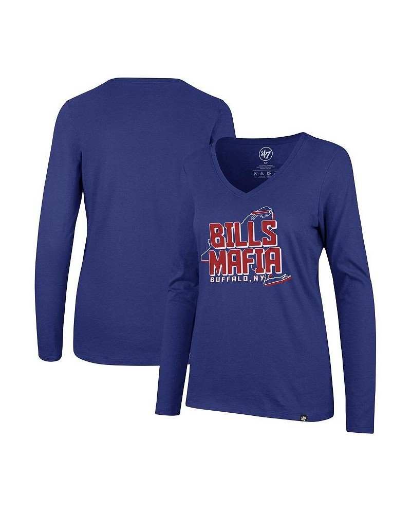 Women's '47 Royal Buffalo Bills Splitter V-Neck Long Sleeve T-shirt Royal $18.24 Tops