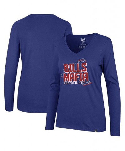 Women's '47 Royal Buffalo Bills Splitter V-Neck Long Sleeve T-shirt Royal $18.24 Tops