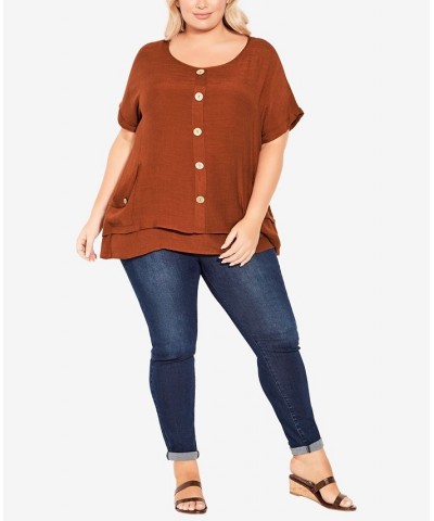 Plus Size Brianna Button Top Cinnamon $25.71 Tops