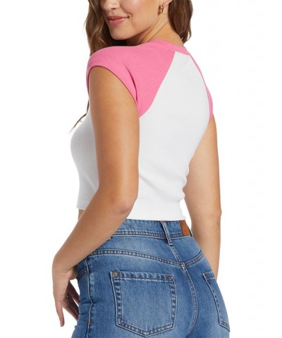 Juniors' Retro-Inspired Cotton Ribbed Crop Top Shocking Pink $27.14 Tops