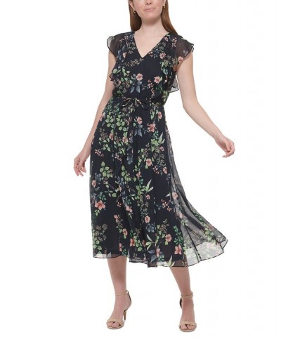 Women's Floral-Print Ruffled Midi Dress Sky Captain Multi $41.86 Dresses