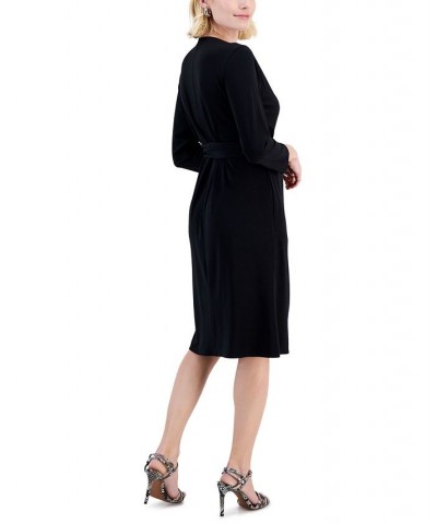 Petite Printed 3/4-Sleeve Wrap Dress Deep Black $22.62 Dresses