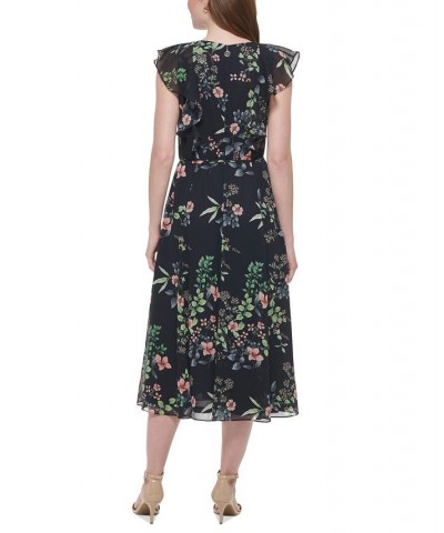 Women's Floral-Print Ruffled Midi Dress Sky Captain Multi $41.86 Dresses