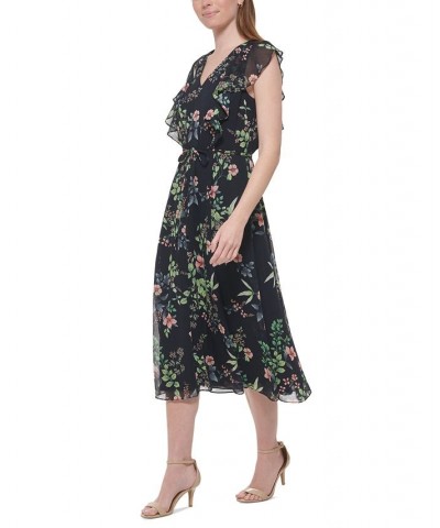 Women's Floral-Print Ruffled Midi Dress Sky Captain Multi $41.86 Dresses