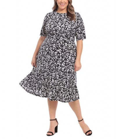 Plus Size Floral-Print Short-Sleeve Midi Dress Black/White $35.39 Dresses