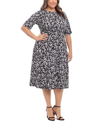 Plus Size Floral-Print Short-Sleeve Midi Dress Black/White $35.39 Dresses