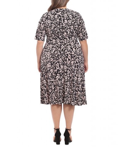 Plus Size Floral-Print Short-Sleeve Midi Dress Black/White $35.39 Dresses