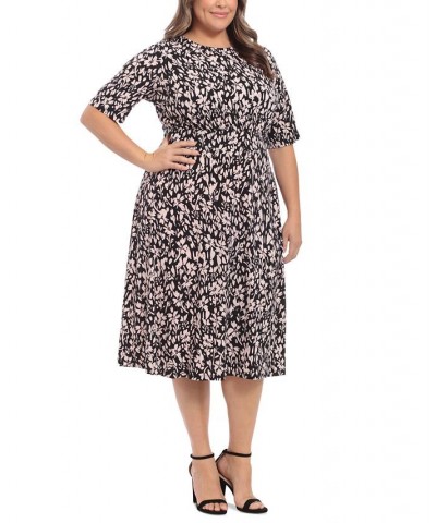 Plus Size Floral-Print Short-Sleeve Midi Dress Black/White $35.39 Dresses