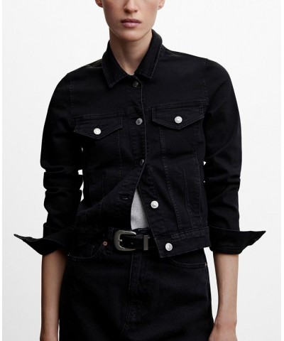 Women's Pocketed Denim Jacket Black Denim $33.60 Jackets