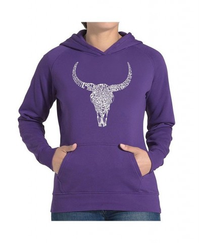 Women's Word Art Hooded Sweatshirt -Texas Skull Purple $28.80 Sweatshirts