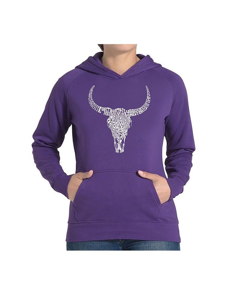 Women's Word Art Hooded Sweatshirt -Texas Skull Purple $28.80 Sweatshirts