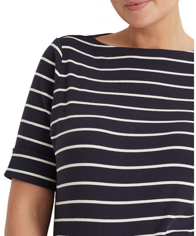 Plus Size Striped Cotton Boatneck T-Shirt Blue $28.56 Tops