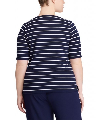 Plus Size Striped Cotton Boatneck T-Shirt Blue $28.56 Tops