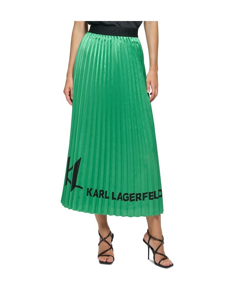 Women's Pleated KL Logo Skirt Green $42.74 Skirts