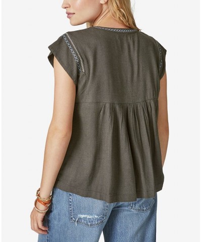 Women's Embroidered Top Washed Black $26.07 Tops