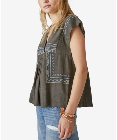 Women's Embroidered Top Washed Black $26.07 Tops