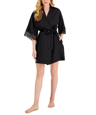 INC International Concept Women's Shine Lace Wrap Robe Deep Black $19.08 Sleepwear