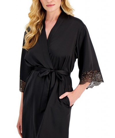 INC International Concept Women's Shine Lace Wrap Robe Deep Black $19.08 Sleepwear