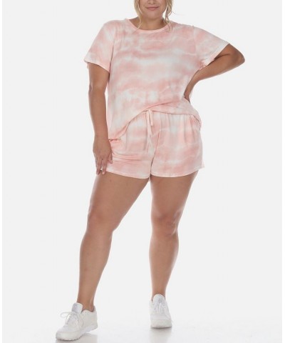 Plus Size 2 Piece Top Shorts Lounge Set Pink $23.65 Sleepwear