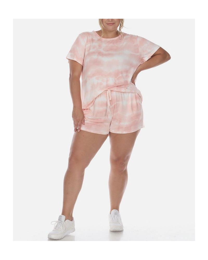 Plus Size 2 Piece Top Shorts Lounge Set Pink $23.65 Sleepwear