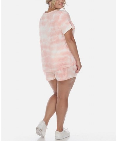 Plus Size 2 Piece Top Shorts Lounge Set Pink $23.65 Sleepwear