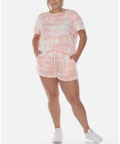 Plus Size 2 Piece Top Shorts Lounge Set Pink $23.65 Sleepwear