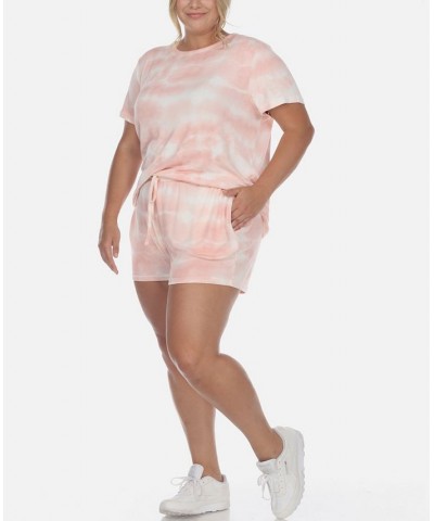 Plus Size 2 Piece Top Shorts Lounge Set Pink $23.65 Sleepwear