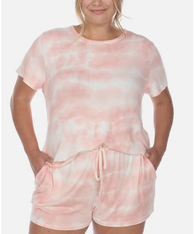 Plus Size 2 Piece Top Shorts Lounge Set Pink $23.65 Sleepwear