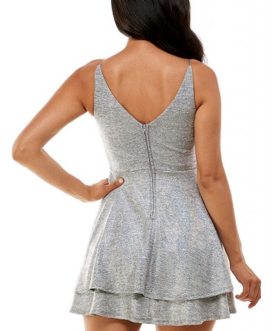 Juniors' Metallic Tiered Fit & Flare Dress Silver Hollogram $22.84 Dresses