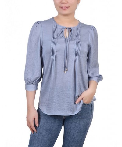 Petite Elbow Sleeve Satin Blouse Blue $13.44 Tops