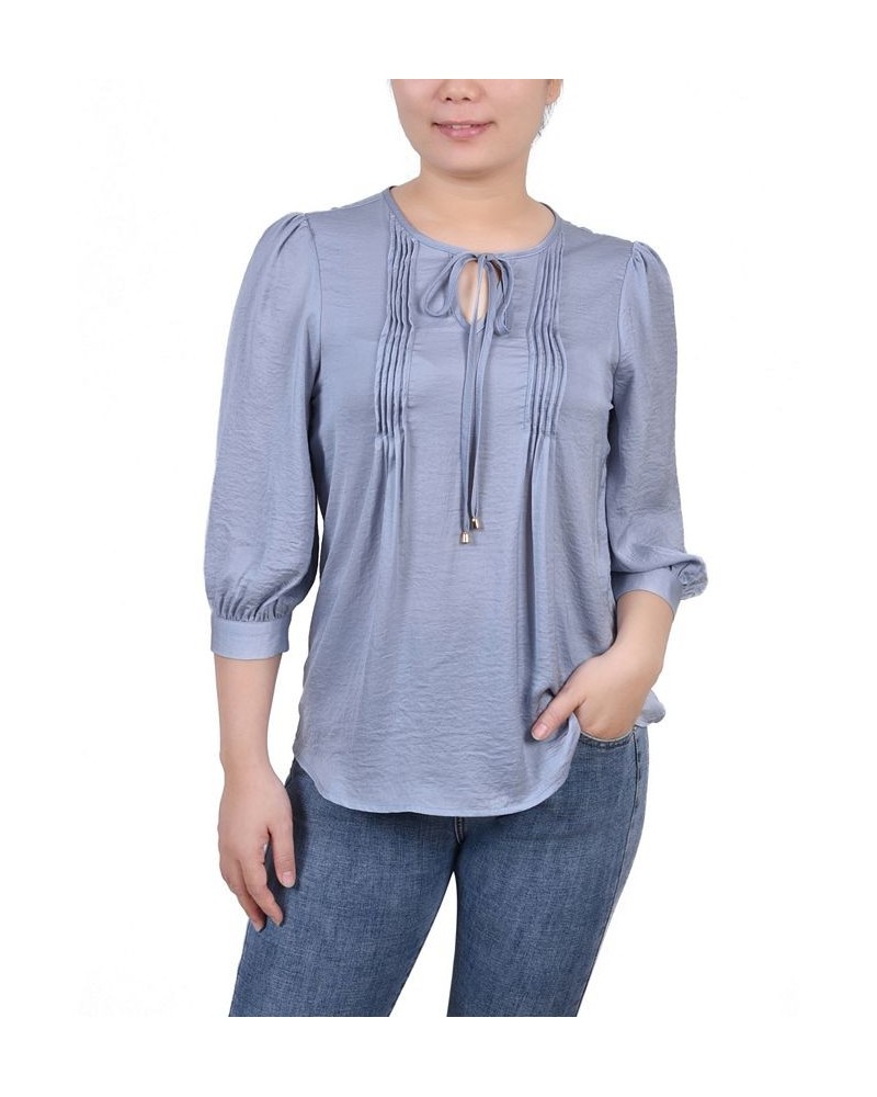 Petite Elbow Sleeve Satin Blouse Blue $13.44 Tops