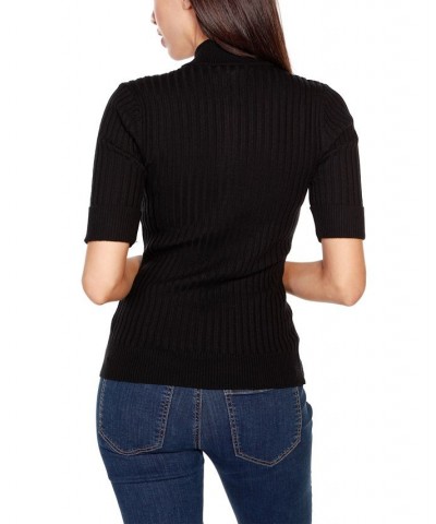 Black Label Women's Ribbed Zip Mock Neck Top Black $25.18 Tops