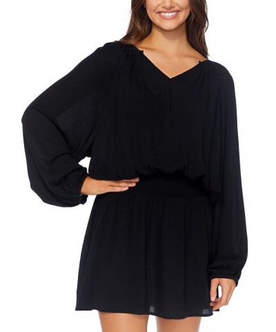 Juniors' Maui Solid Blouson-Sleeve Dress Cover-Up Black $34.98 Swimsuits