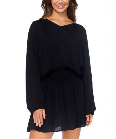 Juniors' Maui Solid Blouson-Sleeve Dress Cover-Up Black $34.98 Swimsuits