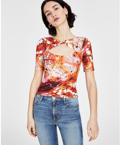 Women's Cassia Twist Cutout Printed Knit Top Vanessa Cardui $28.98 Tops