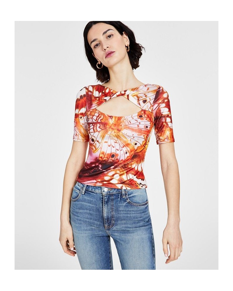 Women's Cassia Twist Cutout Printed Knit Top Vanessa Cardui $28.98 Tops